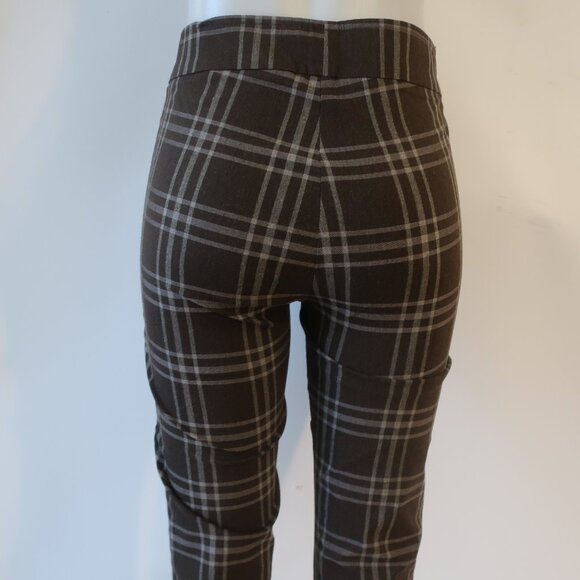 Women Avenue Montaigne Leo Brown White Plaid Flat Front Pull-On Flared Pants 6 - Picture 4 of 6